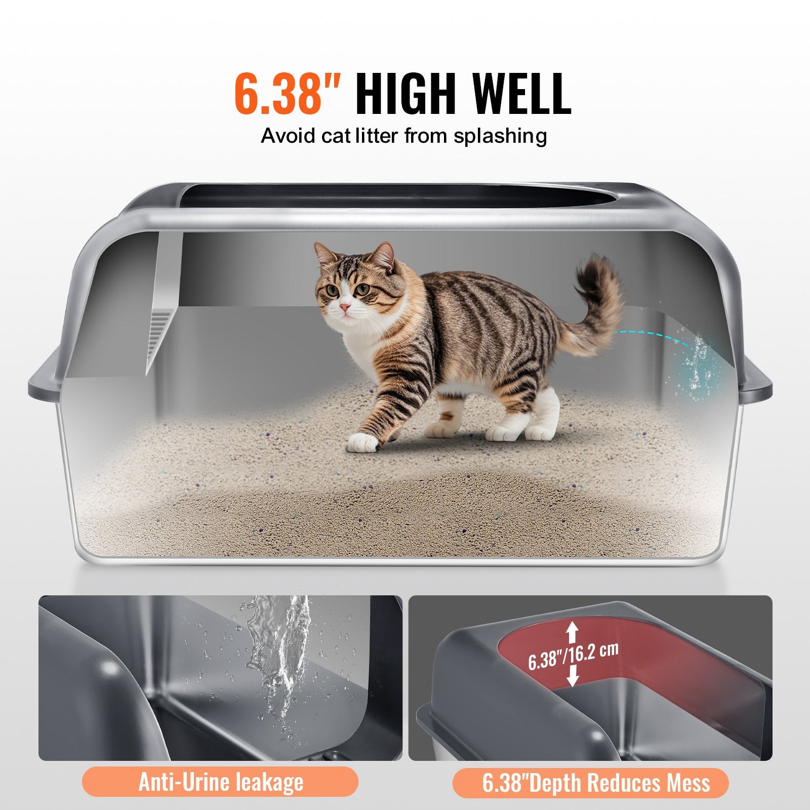 6 In Deep Cat Litter Box Odor-Free Litter Box With Filtering Foot Board