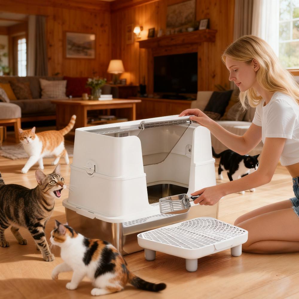 Cat Litter Box ,Top And Side Entry Enclosed Litter Box With Flip Top