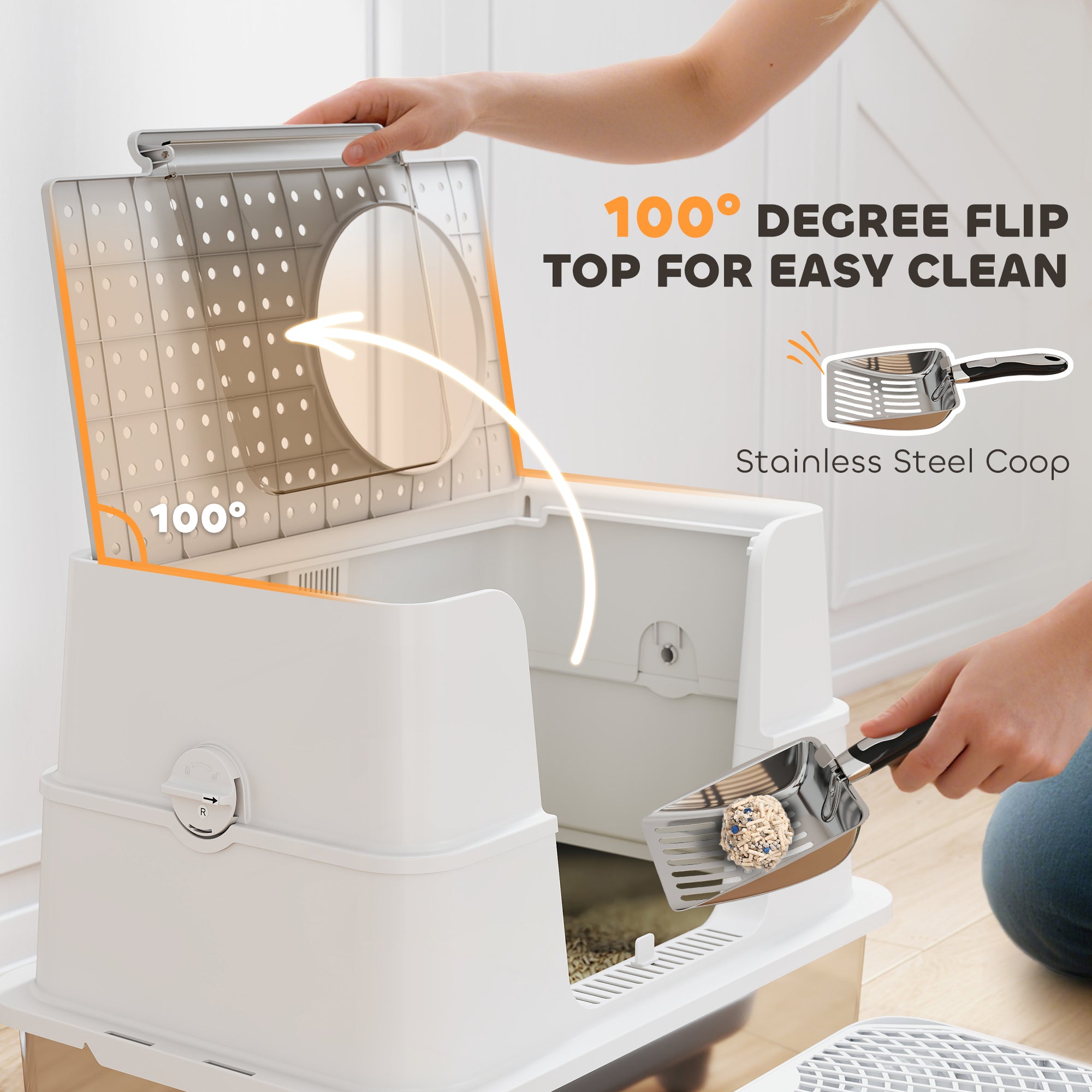 Cat Litter Box ,Top And Side Entry Enclosed Litter Box With Flip Top