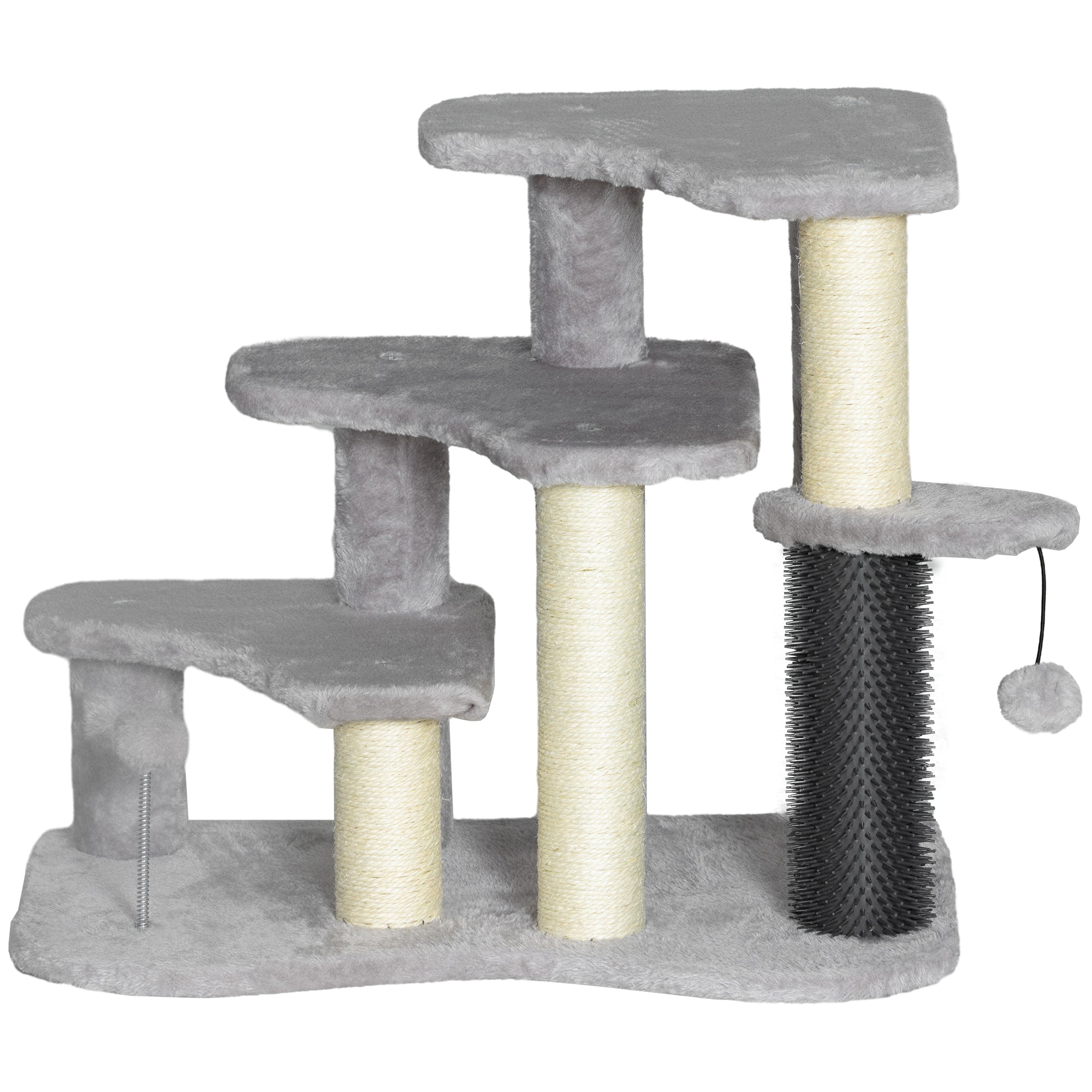 2 in 1 Cat Tree Tower 3-Step Pet Stairs with Scratching Posts, Tickling Post, Toy Balls, for High Beds, Couch