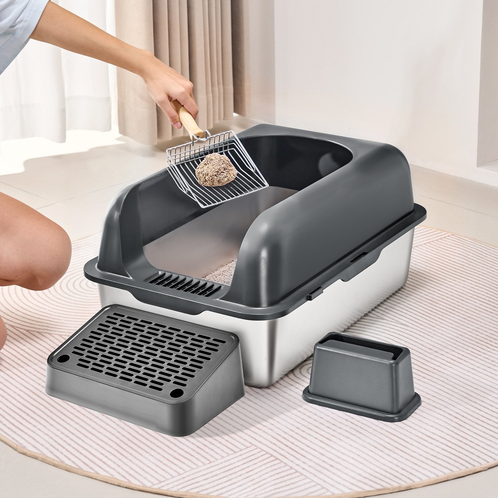 6 In Deep Cat Litter Box Odor-Free Litter Box With Filtering Foot Board